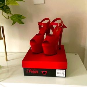 New in Box Pleaser Adore Peep Toe Heels Red Jelly